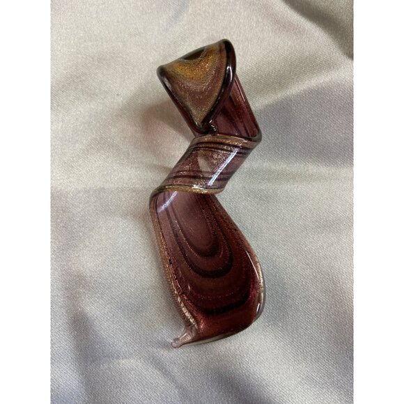 Murano Style Glass Pendant Necklace Purple Gold Swirl Art Ribbon Boho Jewelry - Picture 5 of 5